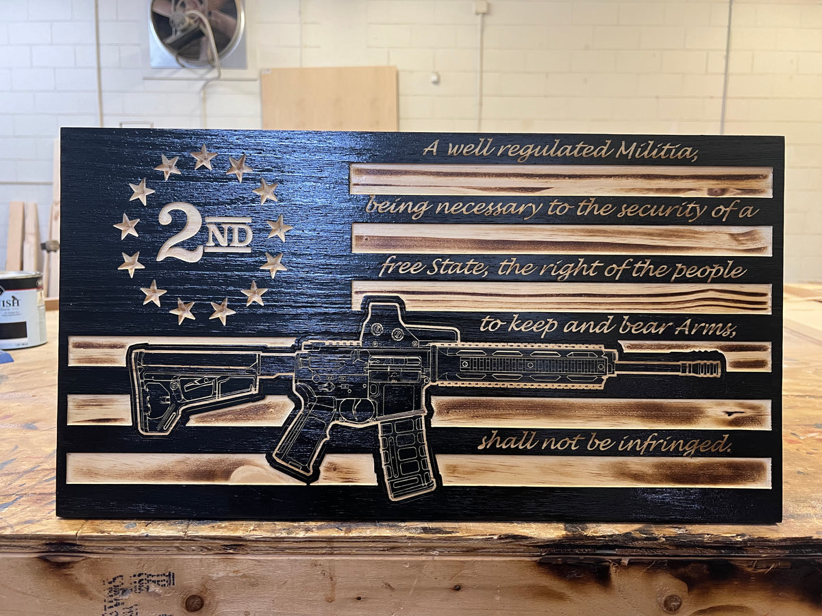 Second Amendment Rifle Text Wooden Flag – Southern Sawdust