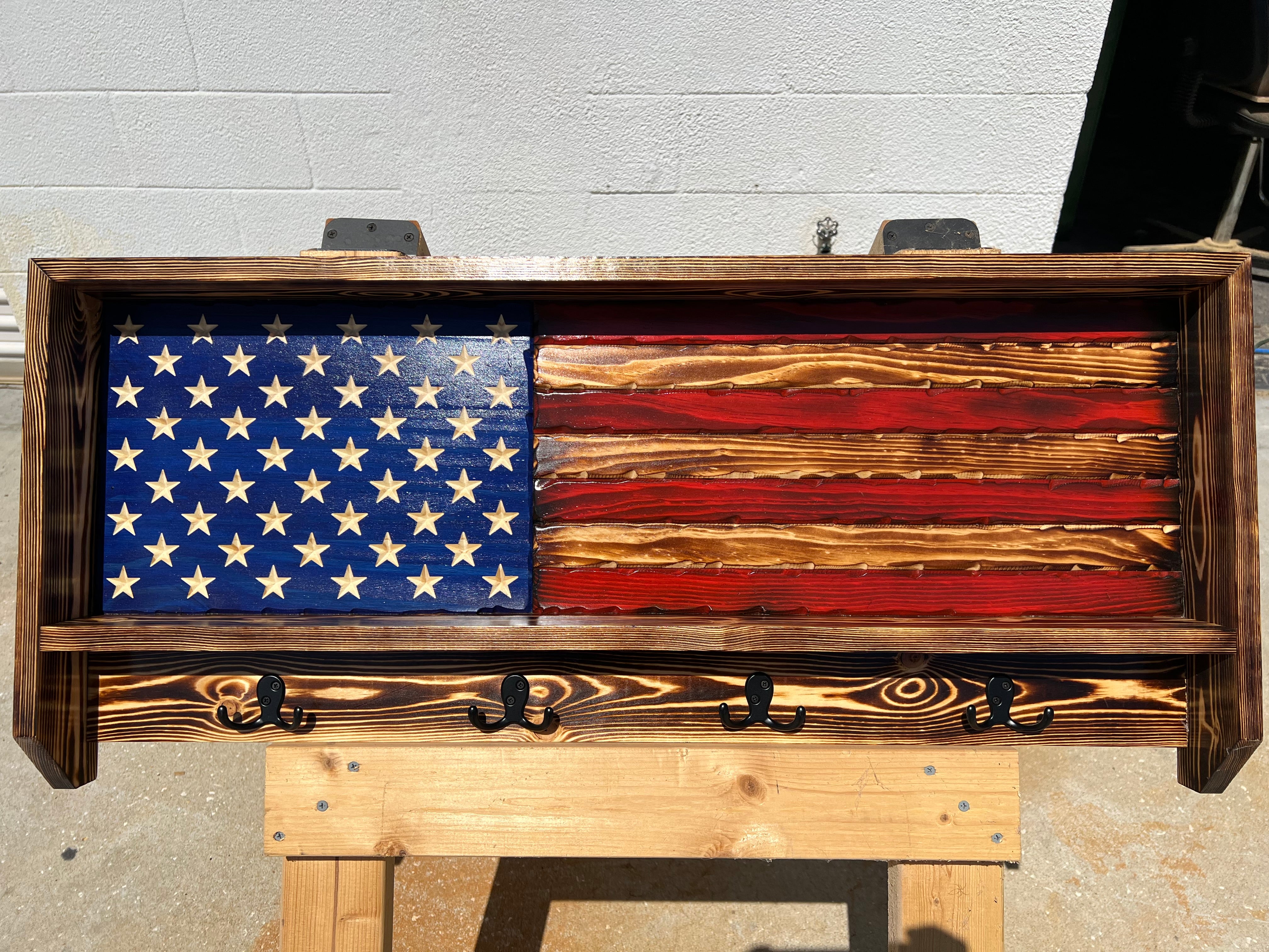 Large Rack For Flags Custom Wooden American Flag Entryway Organizer | Coat Rack & Key Holde ...